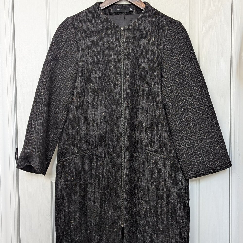 Zara Collarless Wool Winter Coat (size S)